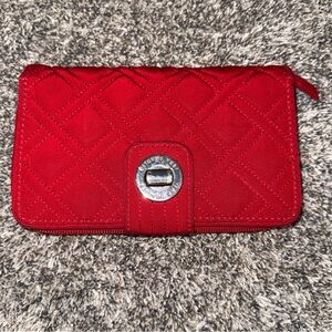 VERA BRADLEY RFID Turnlock Zip Around Quilted Wallet Red